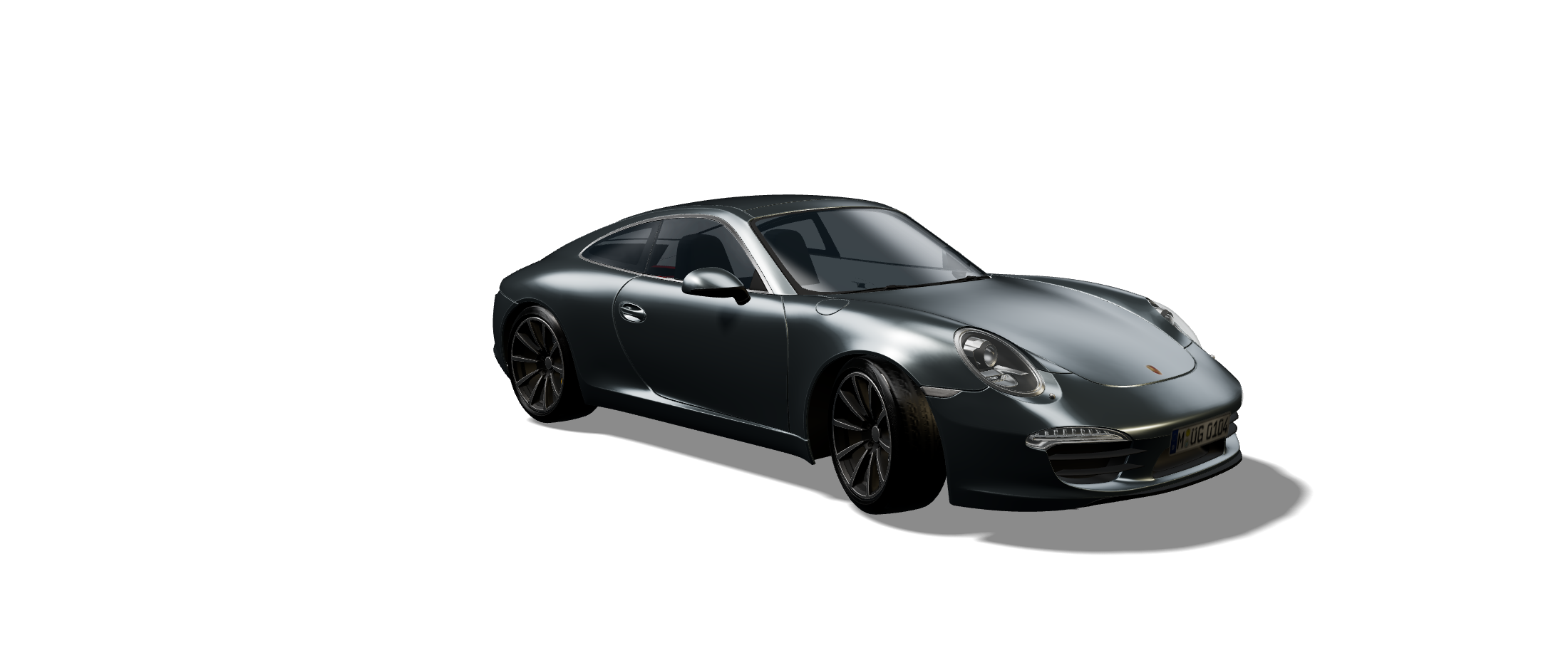 Porsche 911 Carrera 4S argintiu într-un studio întunecat — vizualizare 3D